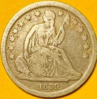 1839 (No Drapery) U.S. SEATED LIBERTY SILVER DIME 10c COIN (Fine), 1M Mintage!