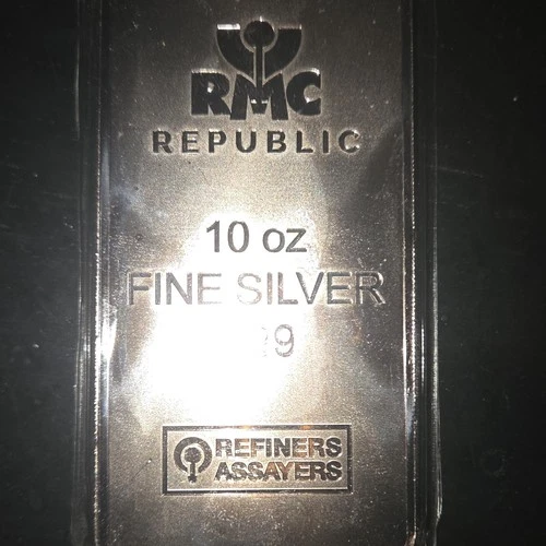 Republic Metals Corp RMC 10 oz .999 Fine Silver Bar Shape Precious Metal Content