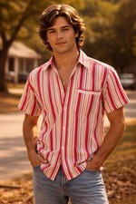 Vintage Levis Sportswear Striped Shirt Mens M Short Sleeve Button Front 70s 80s
