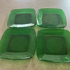 4 Vintage Anchor Hocking Forest Green Charm Glass Luncheon Plate 8 1/4’’ Square