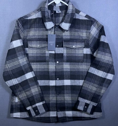 NEW VRST Mens Wool Blend Blue Shirt Jacket Enlighten Plaid Pewter XL Hiking Camp - product listing photo