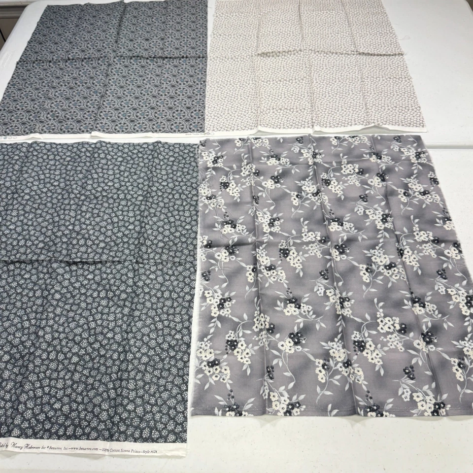 Benartex Acolchado Tela Algodón Gris Floral Remolinos Lunares Abstracto Set 4 Piezas Foto 2 de 4