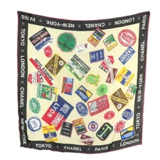Chanel Silk Scarf World Hotels All Over Coco Mark Logo Beige Black