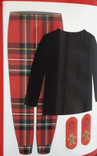 Kids Size 8-10 Pajama Lounge Set Long Sleeve Shirt Pants Socks Black Red Plaid