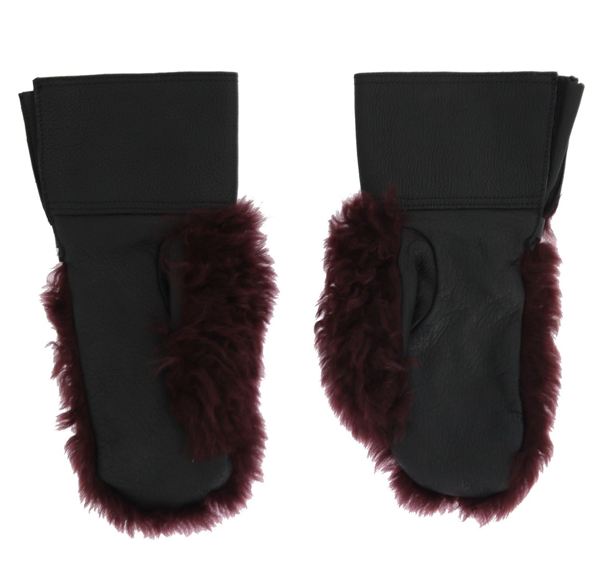 DOLCE & GABBANA Gloves Black Leather Bordeaux Shearling Fur