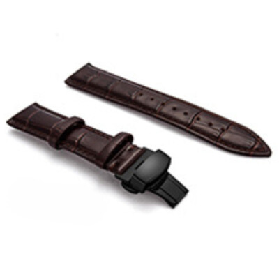 Premium Genuine Leather Watch Strap Butterfly Buckle Crocodile Grain Band12-24mm
