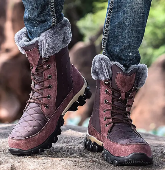 Mens Mid-top Shoes Snow Boots Fur Lined Outdoor Lace Up Warm
