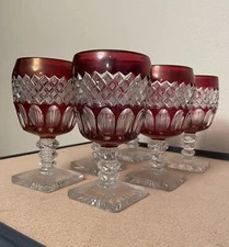 6 Vintage Westmoreland Waterford Wakefield Ruby Red Flash/Clear Cut Glass Goblet