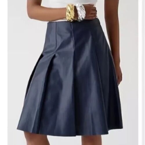 J.Crew MSRP $198 Pleated Faux Leather Skirt in Navy Size 4 Spring 2024 NWOT - Picture 3 of 14