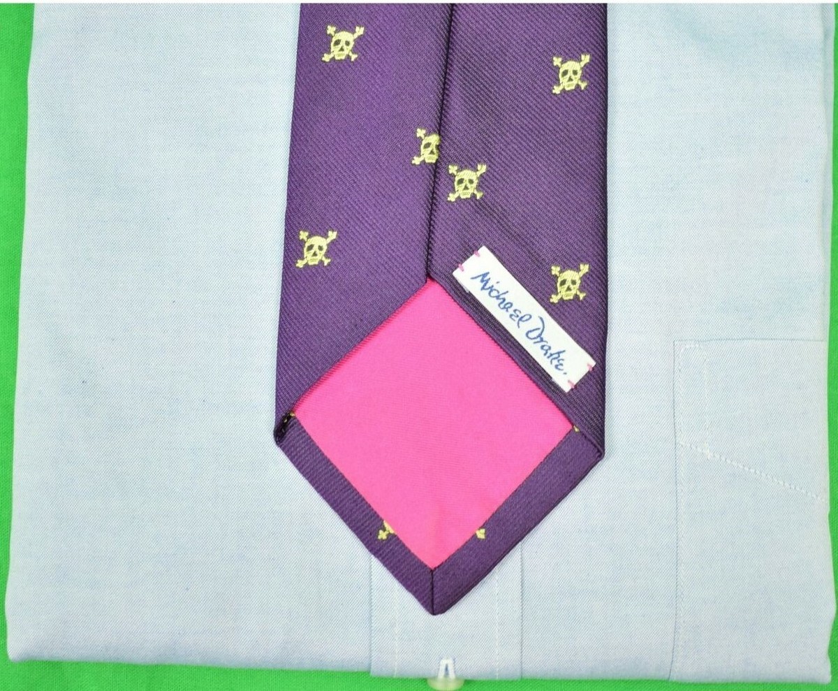 Michael) Drake's Lime Skull & Crossbones English Silk Purple Tie