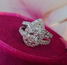 2Ct Pear Natural Moissanite Women's Ring 14k White Gold Plated Silver