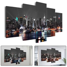 5 Pieces Canvas Wall Art Poster Print Modern City Night Painting Home Decor