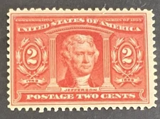Travelstamps: 1904 US Stamps Scott # 324,Jefferson, mint, og, hinged, 2cent mhog