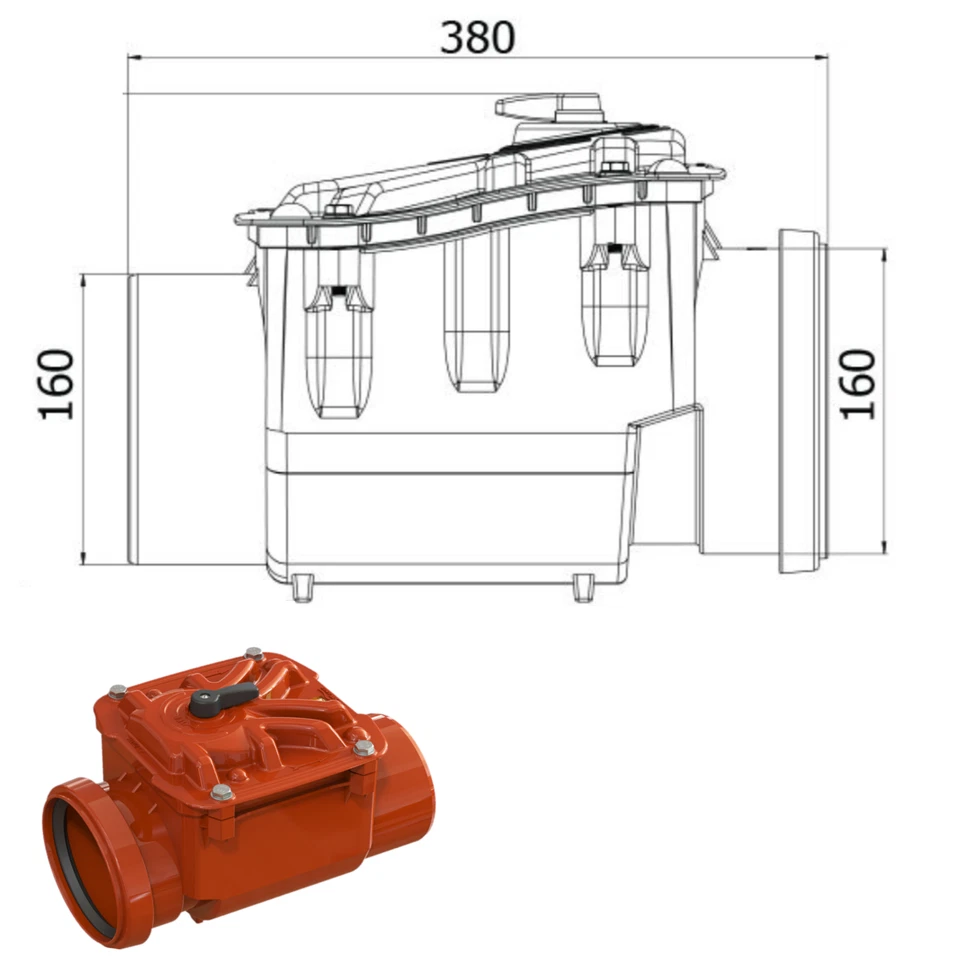 Rückstauklappe DN160 Abwasser Rückstauverschluss Rattenschutz mit Wasserwaage - Bild 2 von 3