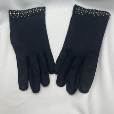 Dawnelle Women's Gloves Size 6.5 Black Beaded Trim Stretch Wrist Vintage 50-60  s