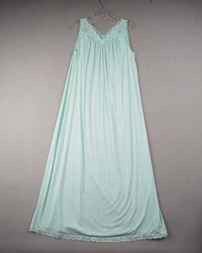 Vintage Shadowline Gown & Robe Set M Mint Green Long Lace Trim Nylon Nightgown - Picture 2 of 17
