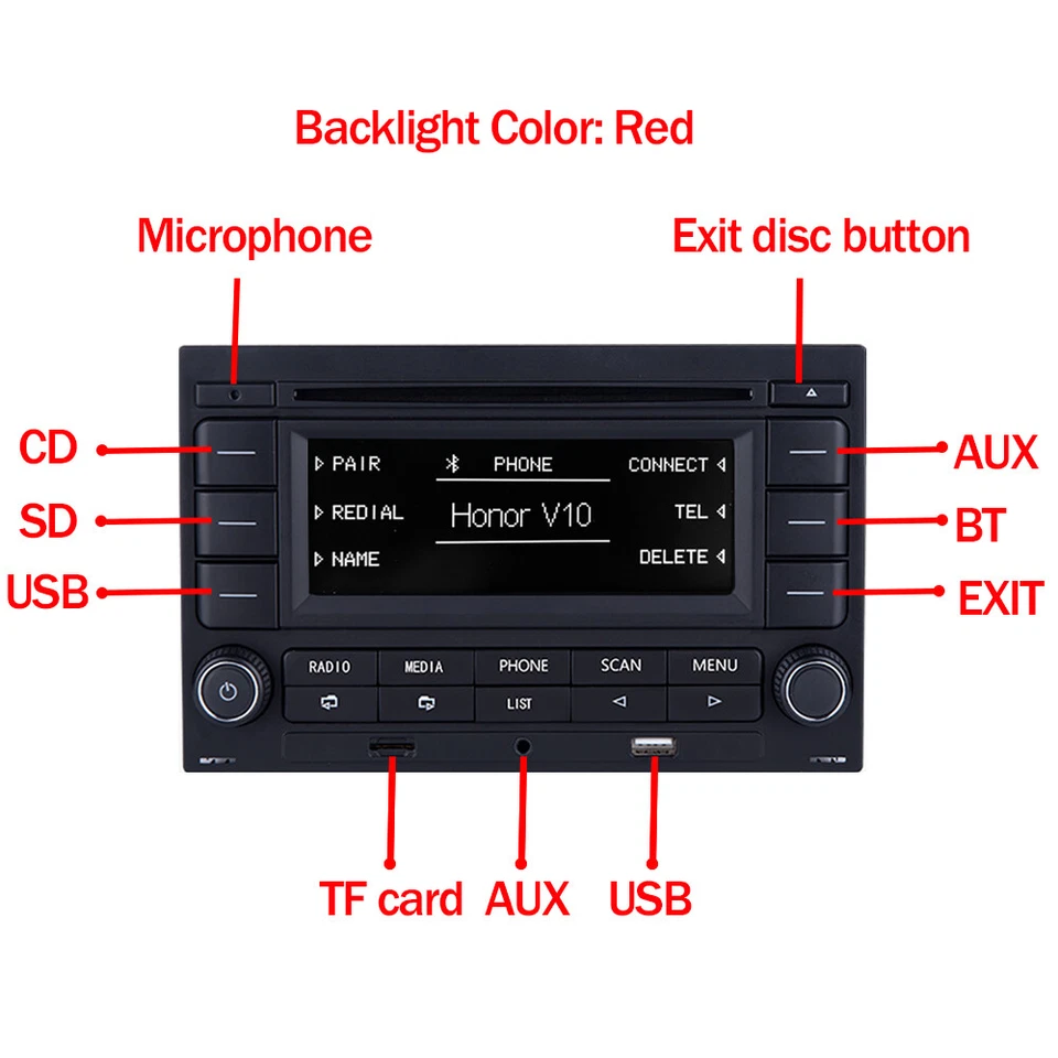 Autoradio RCN210 Bluetooth CD Player MP3 SD USB für VW Golf MK4 Passat B5 Polo - Bild 3 von 4