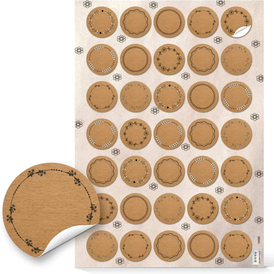 105 kleine blanko Aufkleber rund 3 cm Marmeladen Gläser Flaschen Kraftpapier Eti - Bild 2 von 4