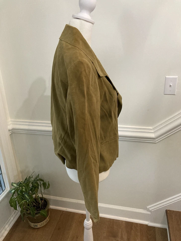 Chaqueta de cuero vintage Jones New York tostado/verde, para mujer, talla pequeña mediana Foto 2 de 4