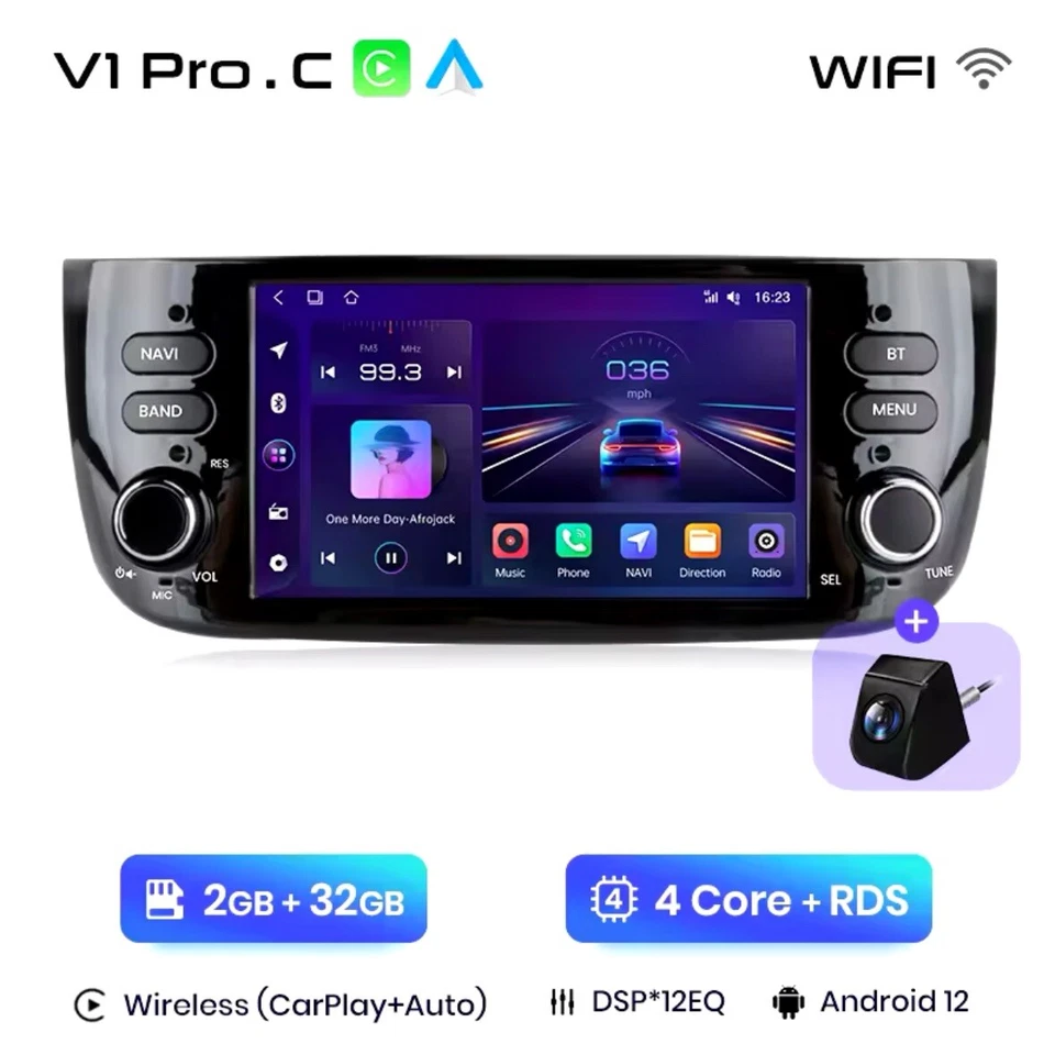 Autoradio FIAT punto evo 2010-2015 CarPlay AndroidAuto Wireless+Retro