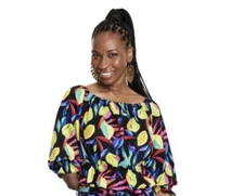 Tabitha Brown x Target Women's Lemon Print Bardot Top - Black NWT Size XXS