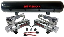airmaxxx Chrome 580 Dual Compressors with 5 Gal 9-Port Tank 180 Switch Kit