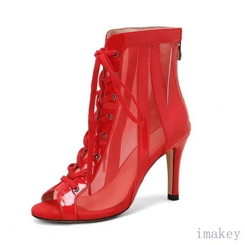Sandali donna estivi punta aperta maglia stringata stivaletti tacchi alti scarpe casual - Foto 15 di 19