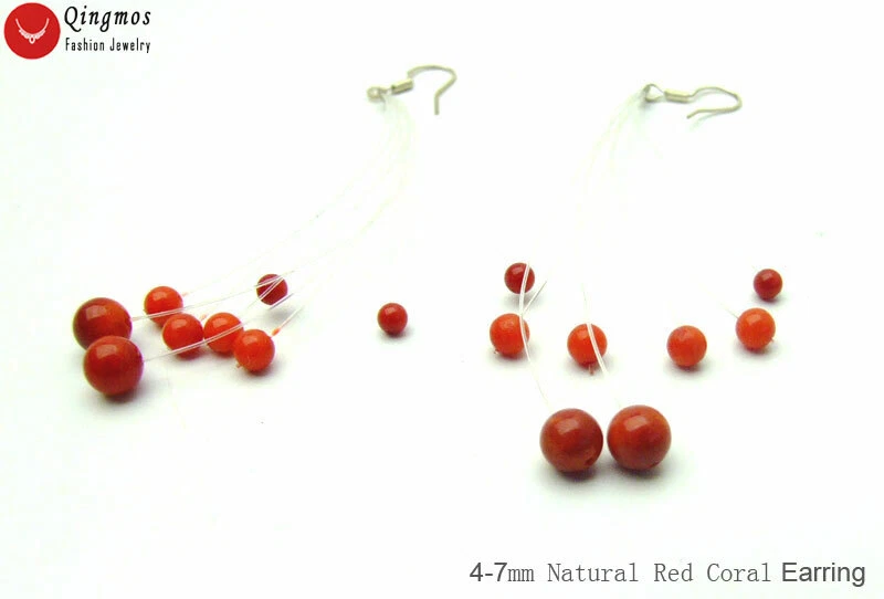 4-8 мм круглый звездности натуральный красный коралл серьги женщин подвеской серьги ювелирные изделия 4» - Изображение 3 из 4