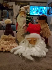  🎅  PRIMITIVE RUSTIC COUNTRY LOT OF 4 VINTAGE SANTA CHRISTMAS DECORATIONS 