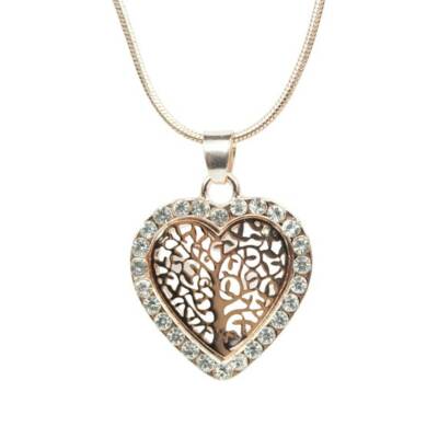 Halskette mit Anhänger ROSÉGOLD-FINISH erstellt Diamant ''Baum des Lebens'' Herzschliff + Box