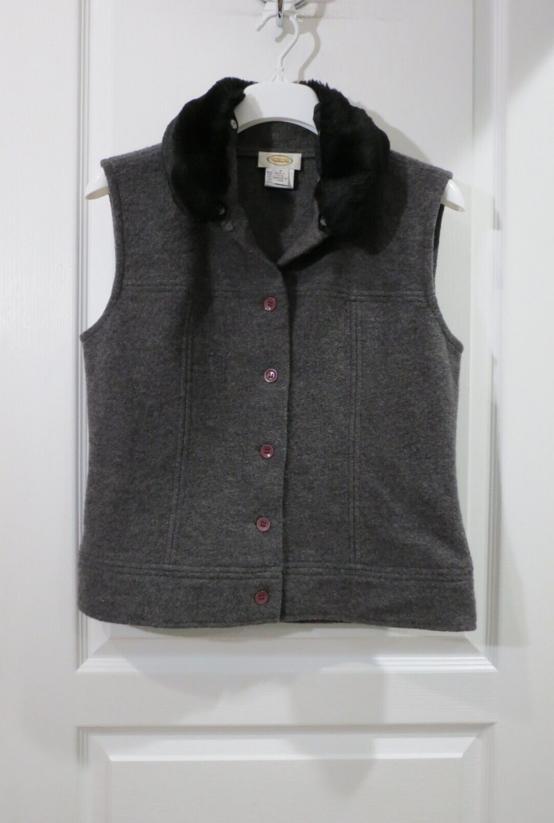 Talbots 100% Wool Solid Gray Full Button Vest w/ … - image 17
