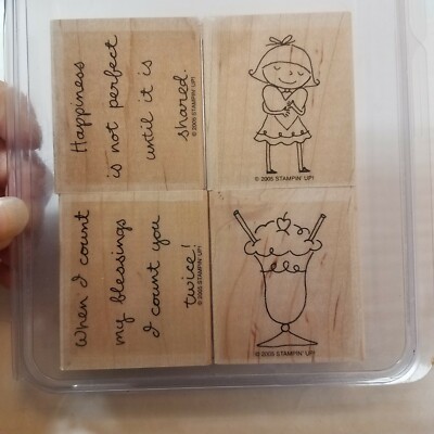 Stampin' Up Set 4 Wooden Mounted Rubber Stamps 2005 happiness blessings skake 