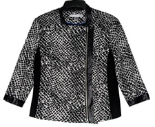 Peter Nygard Women's Abstract Black White Moto Jacket Blazer Size 14 Beaded