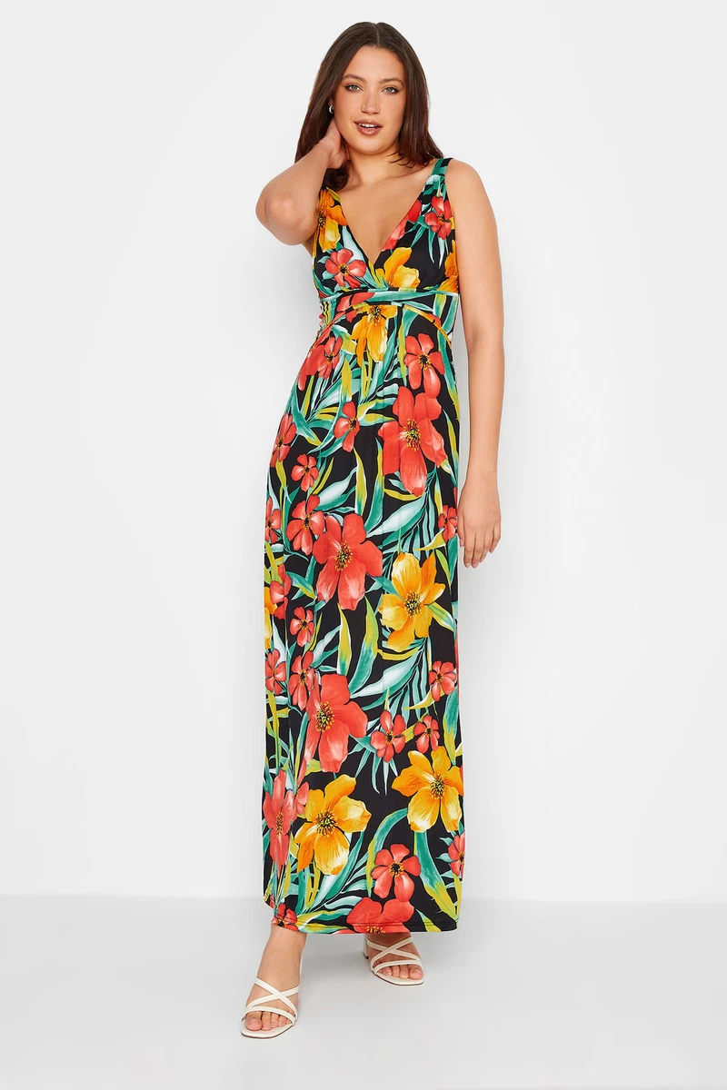 Stylish floral print clearance sleeveless maxi dress