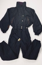 Vintage Edelweiss Skiwear Women Sz 10 Black Purple Ski Winter One Piece Jumpsuit