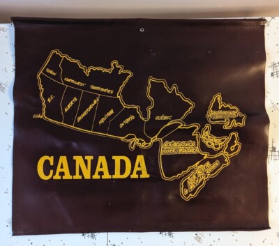 Vintage Vinyl Map Of Canaday Wall Mount Flag Burgundy and Yellow 19.5''x16.5''