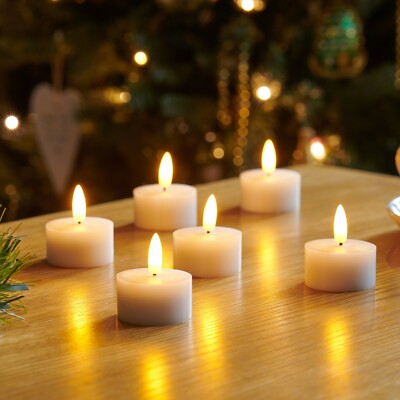 Auraglow realistische flackernde Docht & Flamme batteriebetriebene LED Teelichter 6er Pack