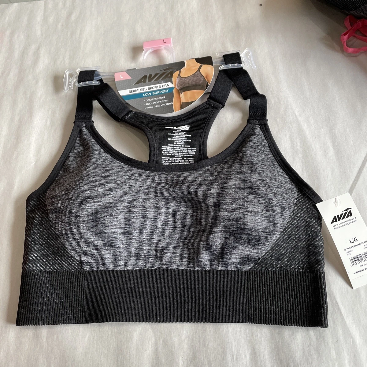 Avia Women’s (L) Seamless Keyhole Cami Sports Bra Low Support Black/Gray