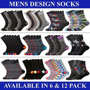 Mens Socks 6 12 Pairs Casual Work Sports Cotton Rich Designer Sock Size UK 6–11