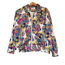 Vtg Clipper Bay Satin Bomber Jacket Womens Size M Full Zip Jewels Celestial 80s