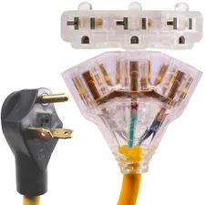 30 Amp to 110 Adapter TT-30P to LIT l520-R 3-Way Outlet Splitter - 125 Volt, 30A