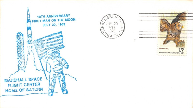 APOLLO 11 10th ANNIV. 7/20/79 MARSHALL SPACE FLIGHT CENTER CACHET & CANCEL -1762