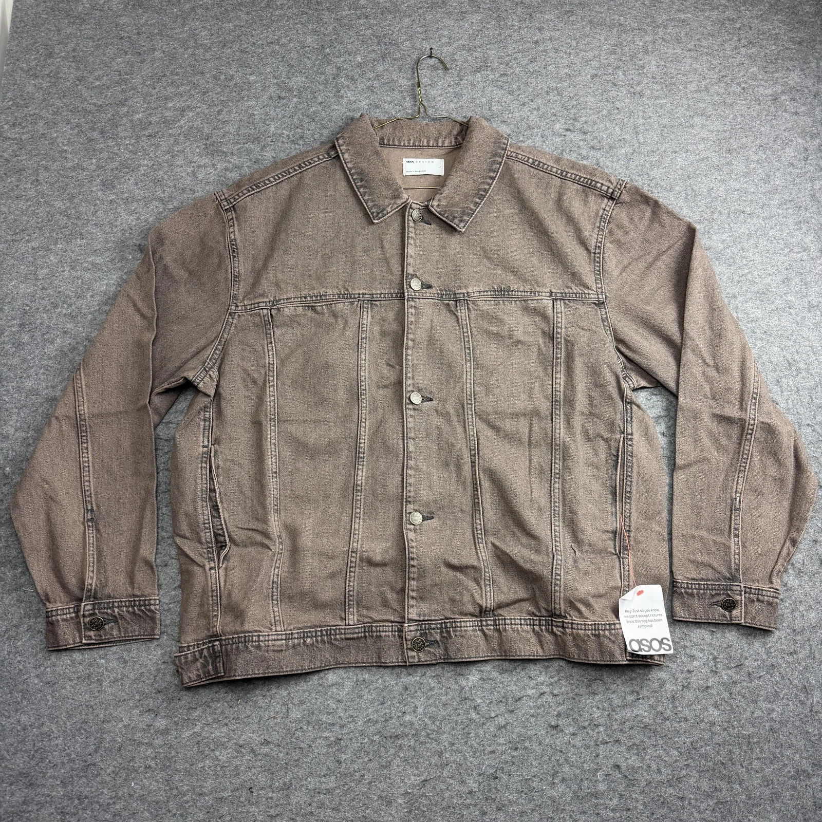 ASOS Design Denim Jacket Men's Large, Brown Button Front Casual Unlined Classic
