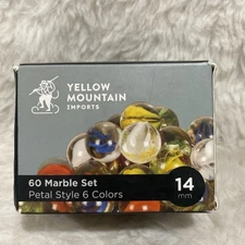 Yellow Mountain Imports 60 Pieces Petal Style  Glass Marbles 6 Colors 14mm