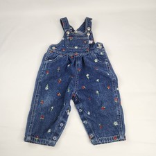 Vintage Carter's Floral Denim Overalls Baby Girls Size 6-9M Snap Red White