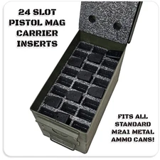 24 Slot Pistol Magazine Storage Foam Inserts - Fits .50 Cal Ammo Can M2A1