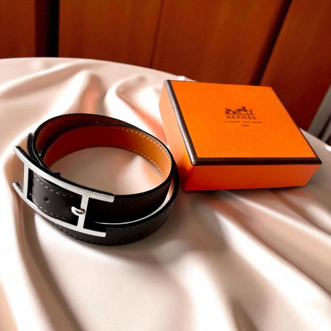 HERMÈS Bracciale Girocollo Hermes Api Pelle Doppio Avvolto Cioccolato Ottimo Us N
