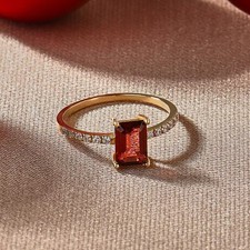 925 Sterling Silver Red Garnet Gemstone Dainty Ring Duty Free