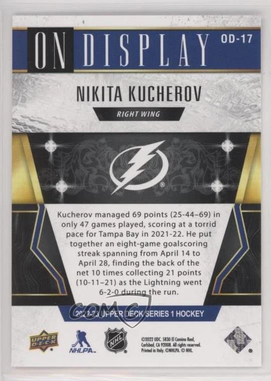 2022-23 Upper Deck Series 1 On Display Nikita Kucherov #OD-17 - Image 2 of 2