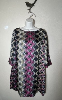 Wallis Tunic Mini Dress/ Long Top SZ M 3/4 Sleeve Geometric Artsy Print